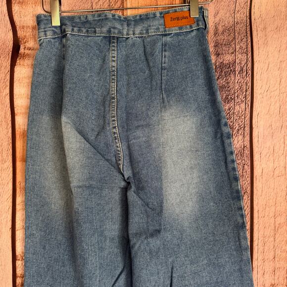 Zero Plus Cropped Denim Culottes Wide Leg Medium Wash Blue Jeans Size 27 Casual - Picture 5 of 10